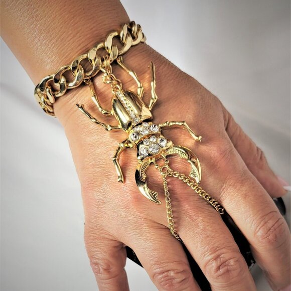 Large Beetle ring cuff bracelet connected ring Cuff Bracelets Set -Men /Women - Picture 8 of 10